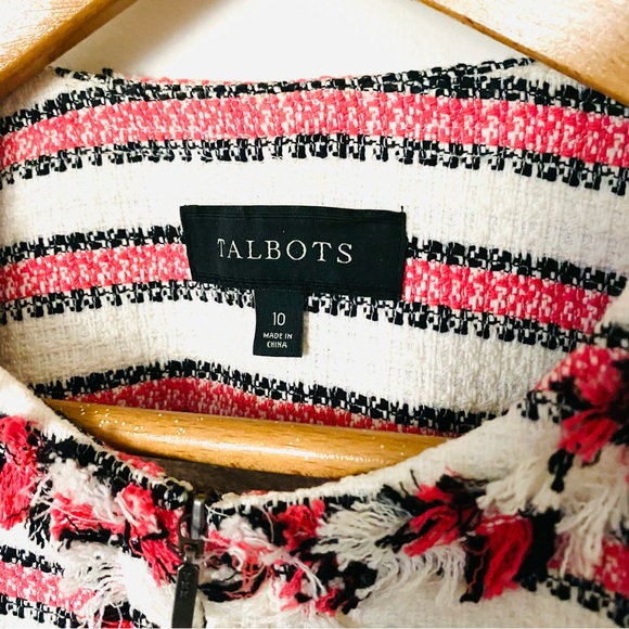 Talbots Tweed Stripe Blazer Cranberry and Cream Size 10 EUC - Picture 4 of 12
